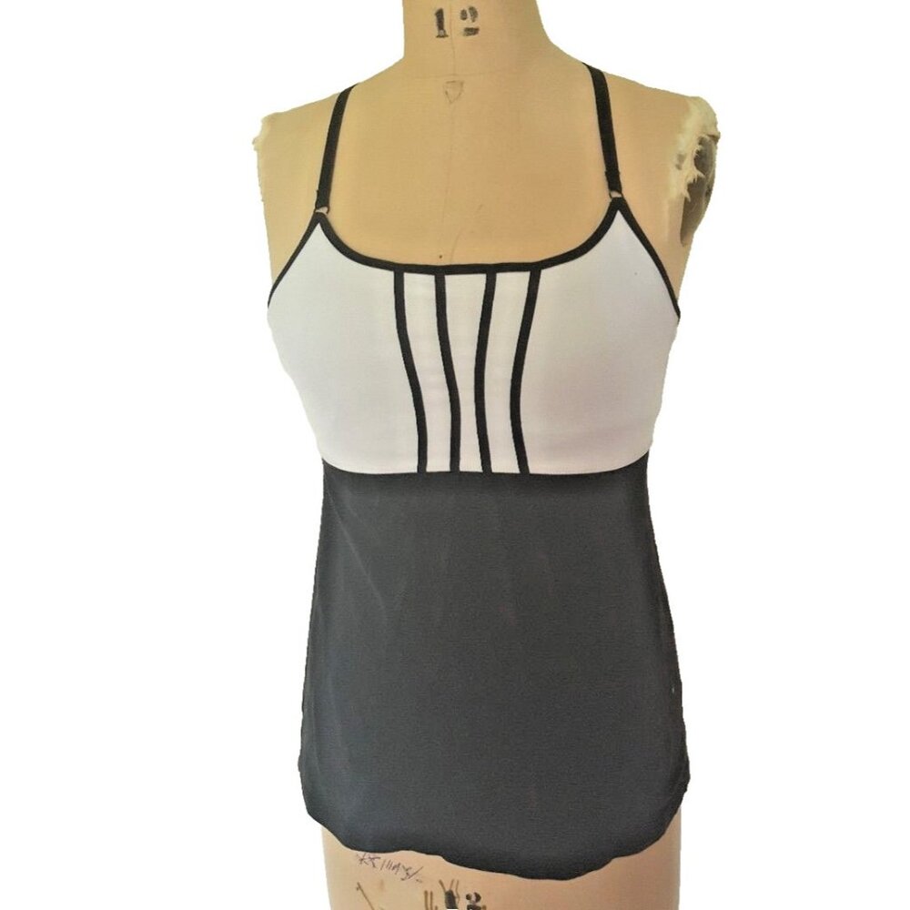 Vintage 00s Lululemon black and white x back tank top tee yoga athletic sz. 8